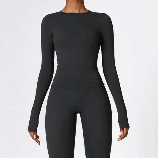 Women’s Slim Fit Long Sleeve Yoga Top – Running, Exercise, Fitness, Quick-Dry Sports Shirt