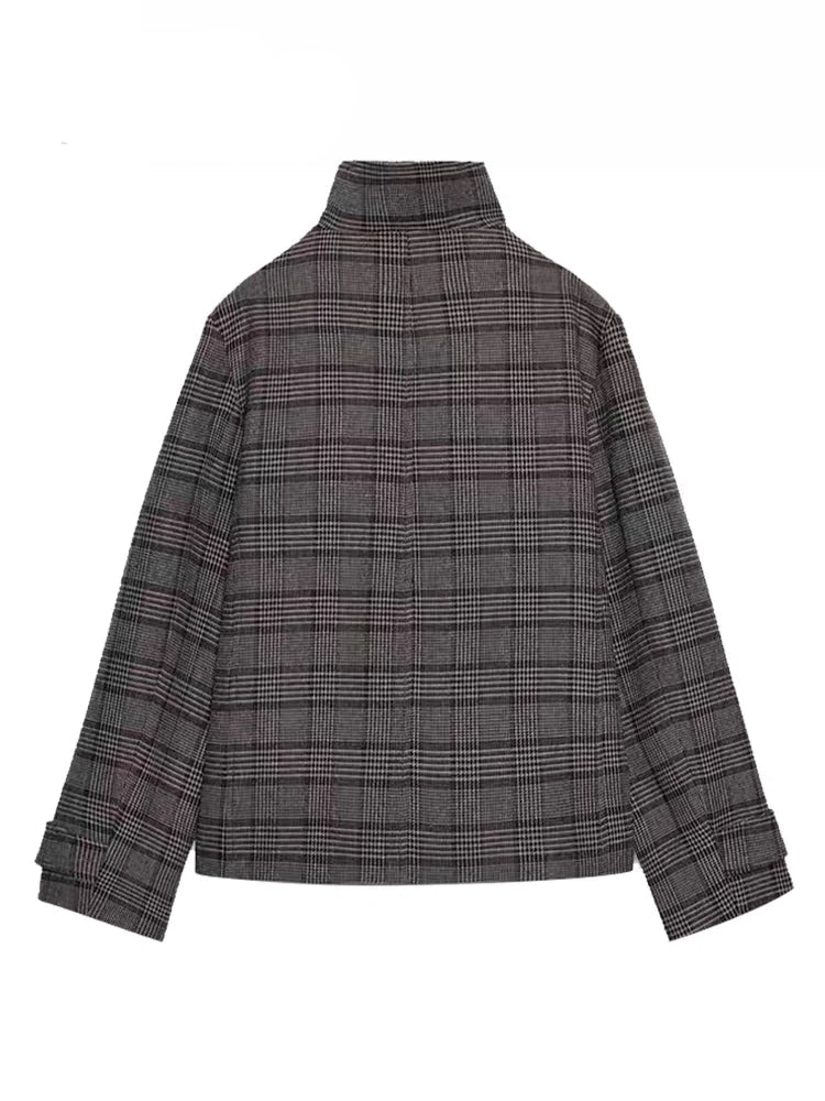 Elegant Plaid Double Breasted Woolen Coat