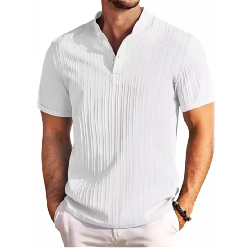 2025 Summer New Men's quick-drying Shirts Striped Jacquard Shirt Breathable Casual Comfortable Stylish Casual Short-Sleeved Top
