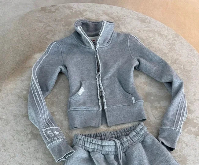 Zipper Jacket and Skirt Two Piece Set