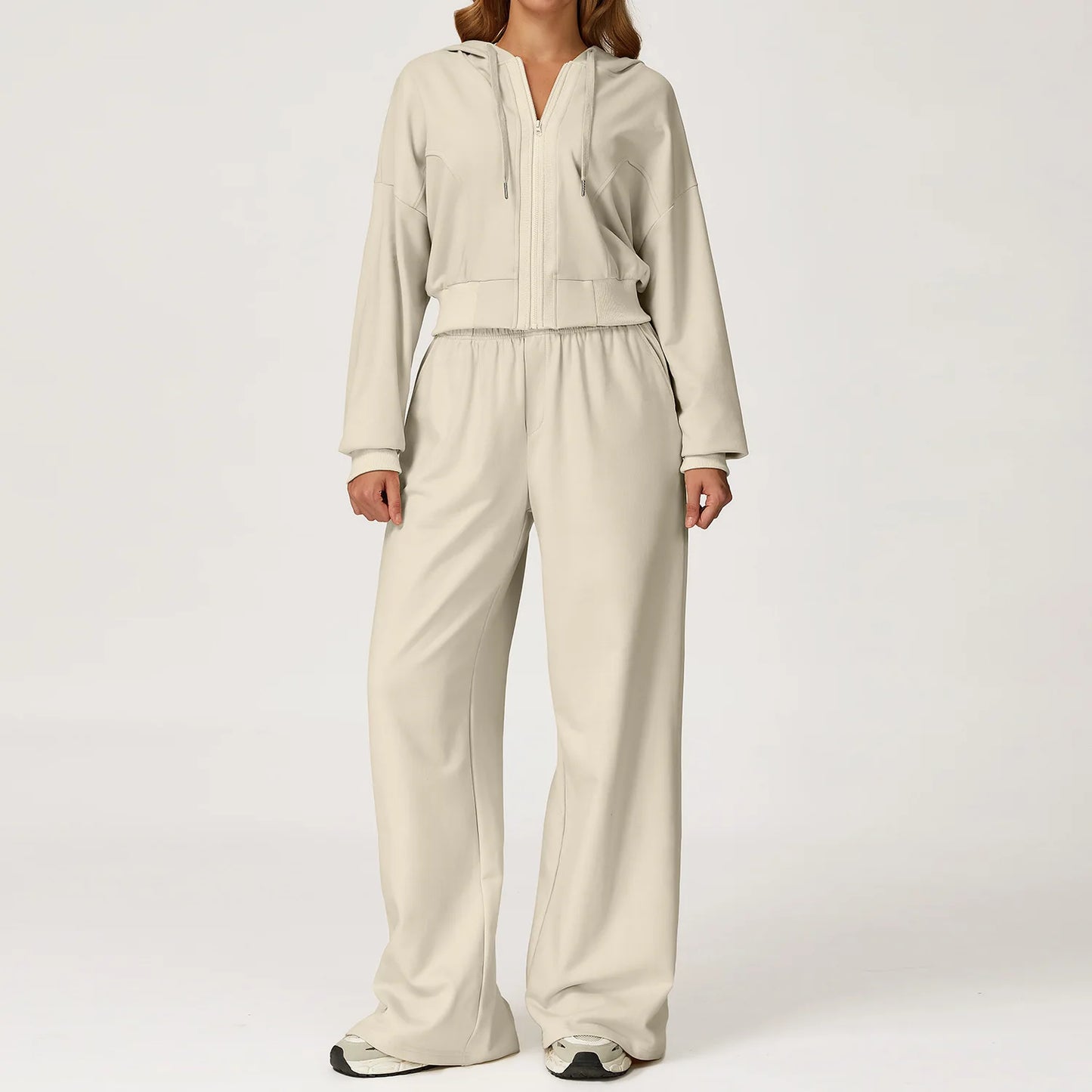 Winter 2-piece Sports Hoodie Set Women's Tracksuit Zipper Loose Long Sleeved Hooded Slimming Yoga Pants Set Running Fitness Set