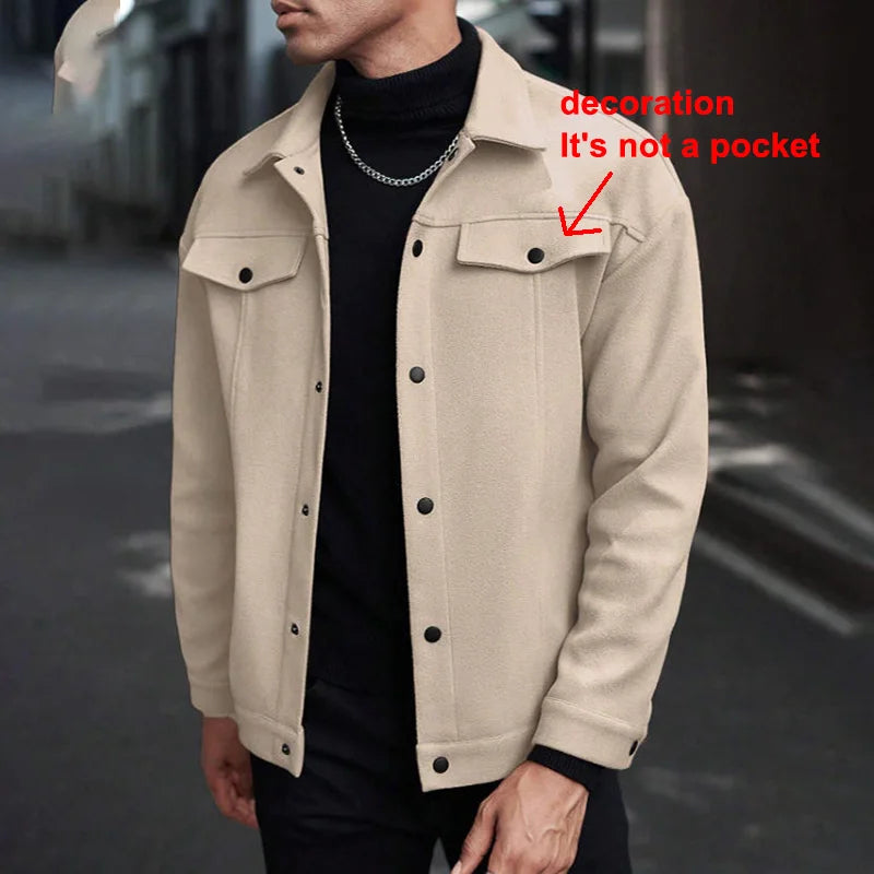 Lapel Button-Down Warm Brushed Jacket