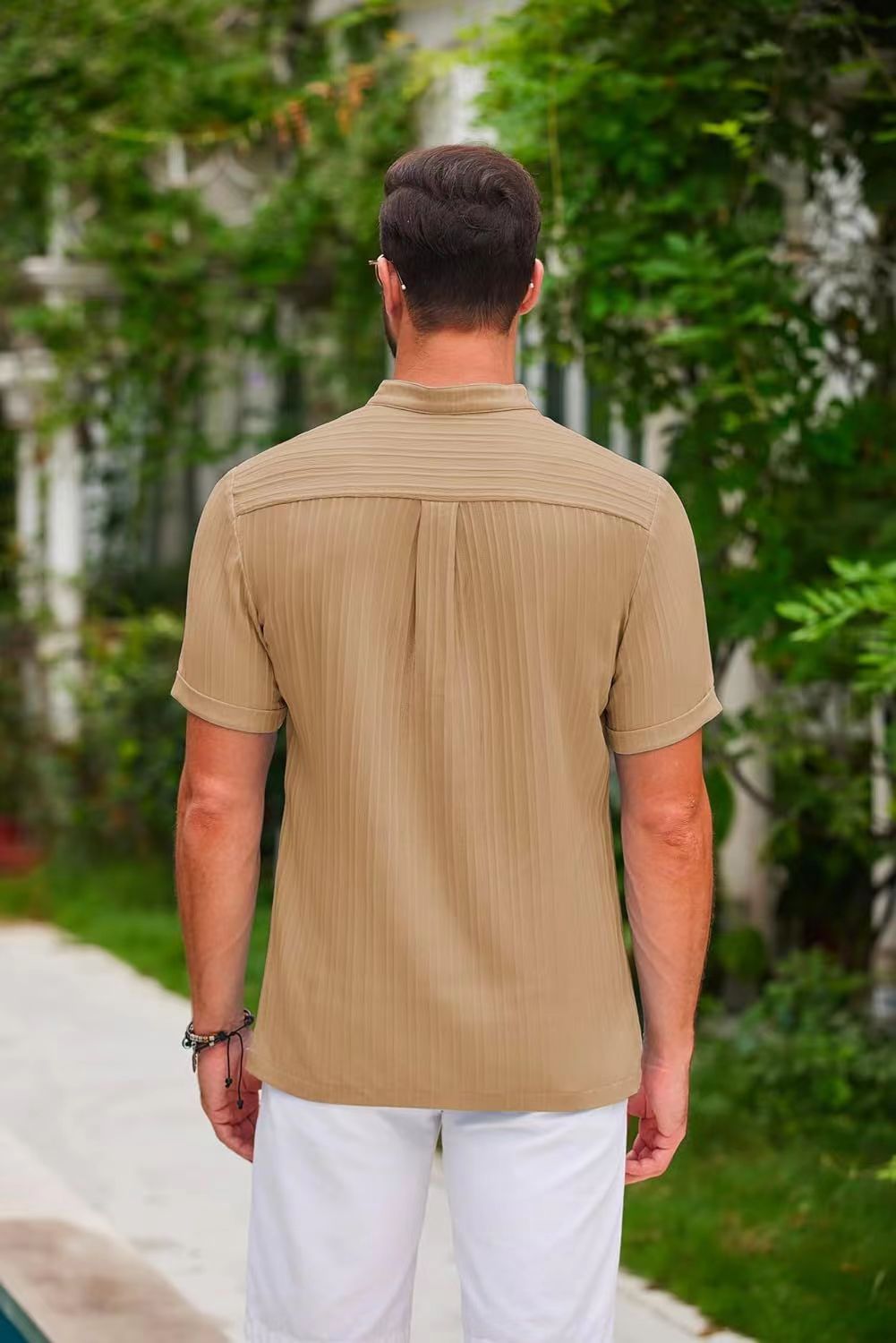 2025 Summer New Men's quick-drying Shirts Striped Jacquard Shirt Breathable Casual Comfortable Stylish Casual Short-Sleeved Top