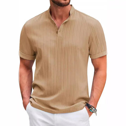 2025 Summer New Men's quick-drying Shirts Striped Jacquard Shirt Breathable Casual Comfortable Stylish Casual Short-Sleeved Top