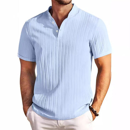 2025 Summer New Men's quick-drying Shirts Striped Jacquard Shirt Breathable Casual Comfortable Stylish Casual Short-Sleeved Top