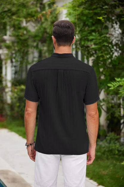 2025 Summer New Men's quick-drying Shirts Striped Jacquard Shirt Breathable Casual Comfortable Stylish Casual Short-Sleeved Top