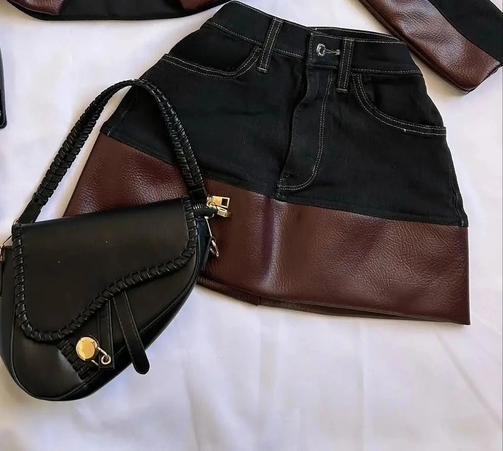 Zipper Jacket and Skirt Two Piece Set