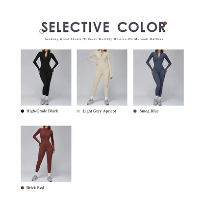 Women's Autumn/Winter Fitness Jumpsuit Tight-Fitting Fleece-Lined Yoga Jumpsuit Outdoor Thermal Jumpsuit Running & Fitness Wear