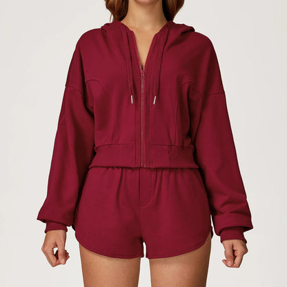 Winter 2-piece Sports Hoodie Set Women's Tracksuit Zipper Loose Long Sleeved Hooded Slimming Yoga Pants Set Running Fitness Set