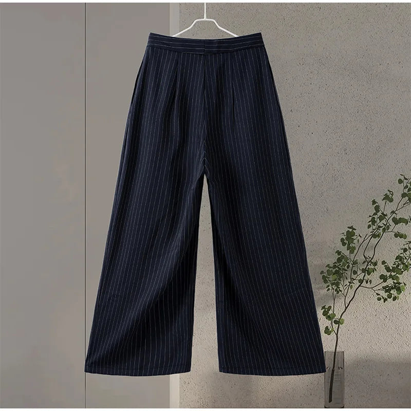 Fashion Chic Irregular Striped Long Pants For Women High Waist Loose Trouser 2025 Autumn Winter Fashion Female Daily Casual Pant