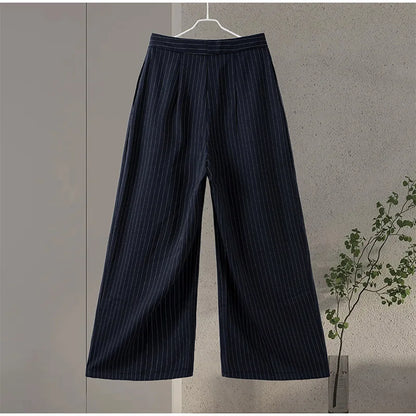Fashion Chic Irregular Striped Long Pants For Women High Waist Loose Trouser 2025 Autumn Winter Fashion Female Daily Casual Pant