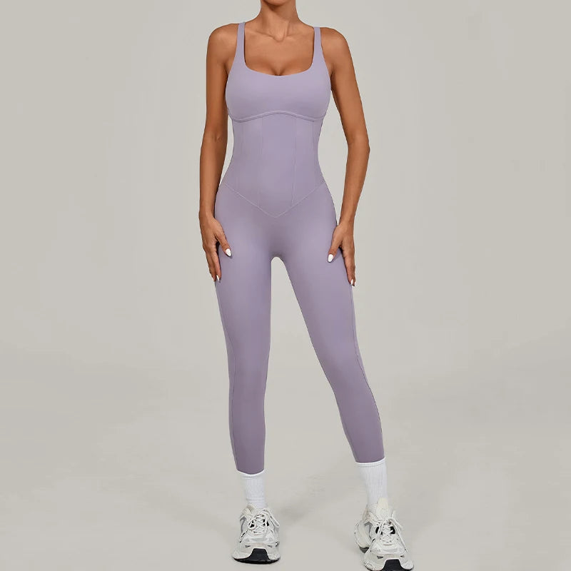 Women Adjustable Shoulder Straps Yoga Jumpsuit Dance-Inspired Backless Bodysuit Woman Tight-Fitting Workout Fitness One-Piece