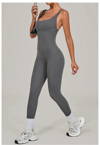 Women Adjustable Shoulder Straps Yoga Jumpsuit Dance-Inspired Backless Bodysuit Woman Tight-Fitting Workout Fitness One-Piece
