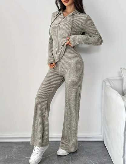 Solid Color Casual Slim Pants Sets For Women 2025 Elegant Autumn Women's Two Pieces Suit Full Trouser Set Female Outfit Clothes