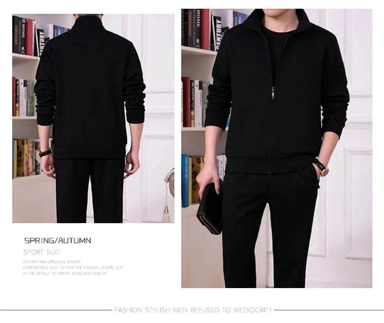 Middle aged and elderly men's two-piece casual wear and sportswear set, long sleeved set, public edition solid color cardigan to