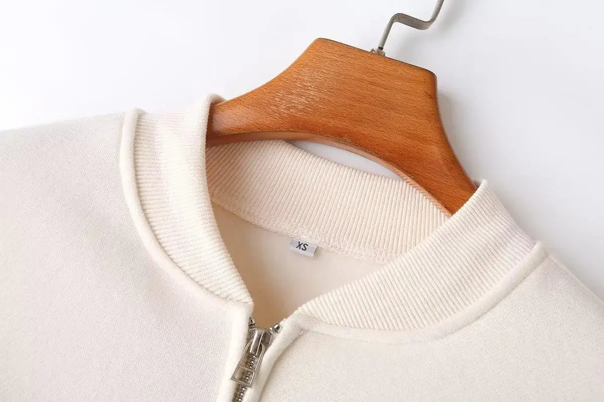 Zipper Pilot Jacket Sweatshirt Style Loose High Waist Fleece Pants Cotton Streetwear Series Women's Fashion Set