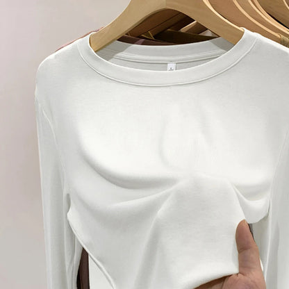 Fashion Long Sleeved T-shirt Women's Solid O-Neck Ice Silk Bottoming Shirt Spring Autumn New Pullover Simple Casual Tops