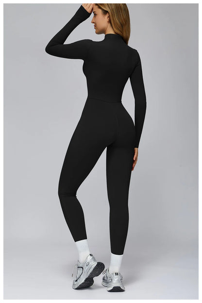 Women's Autumn/Winter Fitness Jumpsuit Tight-Fitting Fleece-Lined Yoga Jumpsuit Outdoor Thermal Jumpsuit Running & Fitness Wear