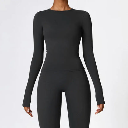 Women’s Slim Fit Long Sleeve Yoga Top – Running, Exercise, Fitness, Quick-Dry Sports Shirt