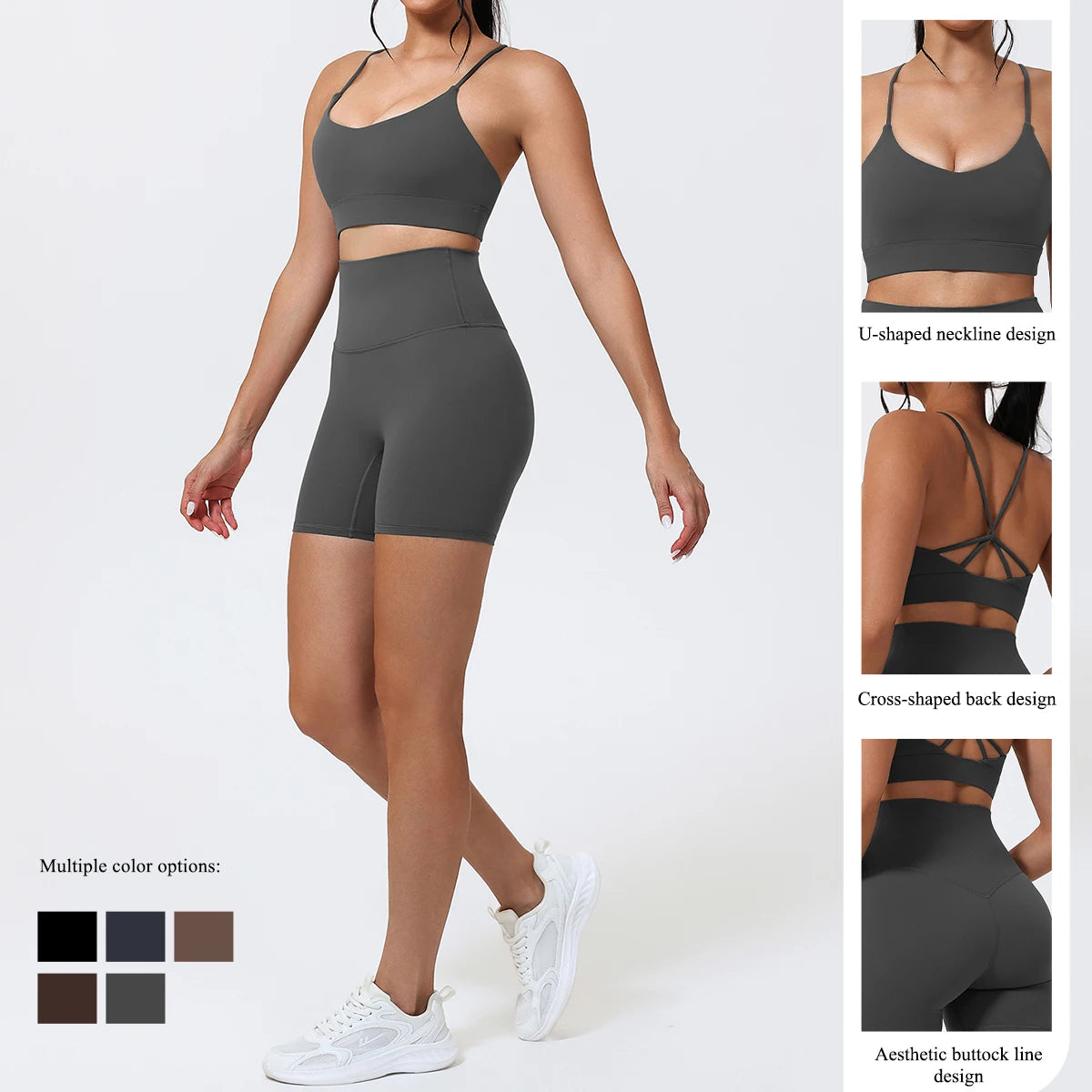 2Pcs Women's Cross-Back Two-Piece Sports Set Comfortable Yoga Fitness Wear Athletic Apparel Bra And Workout Clothing Set Female