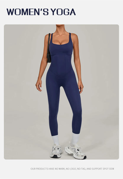 Women Adjustable Shoulder Straps Yoga Jumpsuit Dance-Inspired Backless Bodysuit Woman Tight-Fitting Workout Fitness One-Piece