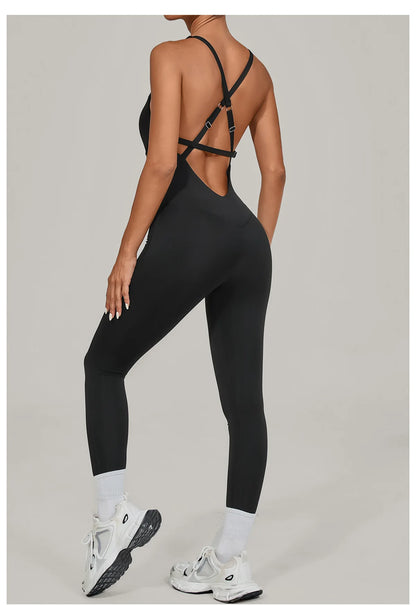 Women Adjustable Shoulder Straps Yoga Jumpsuit Dance-Inspired Backless Bodysuit Woman Tight-Fitting Workout Fitness One-Piece