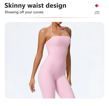 NewFall/Winter Women Sleeveless Yoga Jumpsuit Female Gym Flared Overalls Neck-hanging Backless Sportswear Sport Outfit For Woman