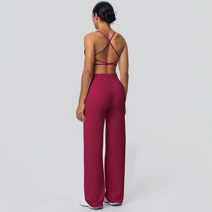 Backless Cross Bra Wide Leg Pants Sports Set