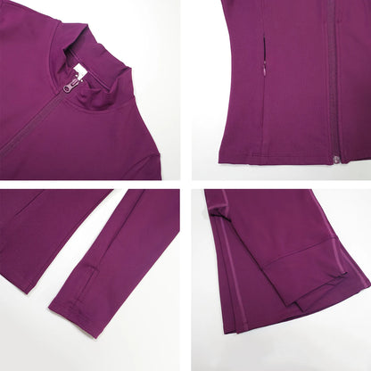 Women's Long Sleeve Sports Jacket with Pocket Outdoor Fall/Winter Gym Suit Yoga Workout Two-Piece Fitness Outfit Female