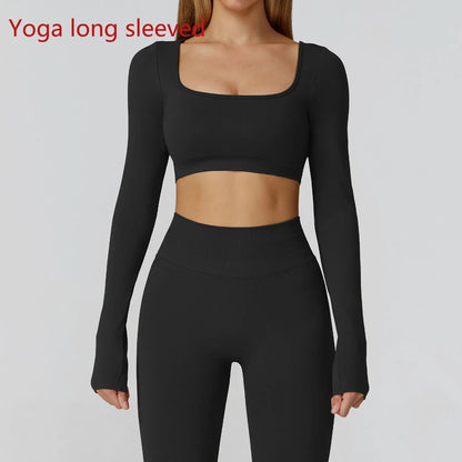 Women’s Seamless Yoga Long Sleeve Top – Running, Gym, Fitness, Workout, Stretch Sports Shirt