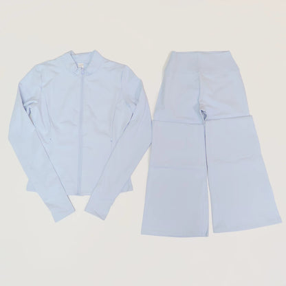 Women's Long Sleeve Sports Jacket with Pocket Outdoor Fall/Winter Gym Suit Yoga Workout Two-Piece Fitness Outfit Female