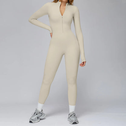 Women's Autumn/Winter Fitness Jumpsuit Tight-Fitting Fleece-Lined Yoga Jumpsuit Outdoor Thermal Jumpsuit Running & Fitness Wear