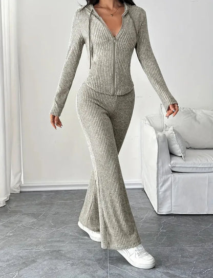 Solid Color Casual Slim Pants Sets For Women 2025 Elegant Autumn Women's Two Pieces Suit Full Trouser Set Female Outfit Clothes