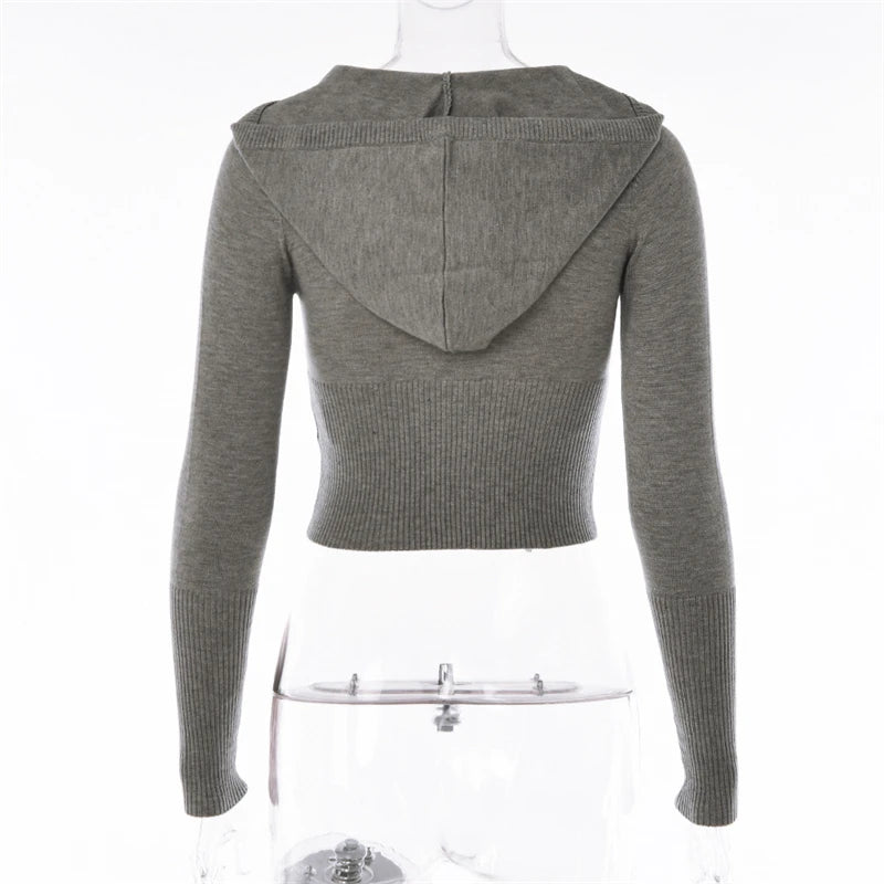 Ribbed Knit Tracksuit – Slim Hooded Crop Top & High-Waist Flare Pants (2-Piece Set)