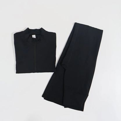 Women's Long Sleeve Sports Jacket with Pocket Outdoor Fall/Winter Gym Suit Yoga Workout Two-Piece Fitness Outfit Female