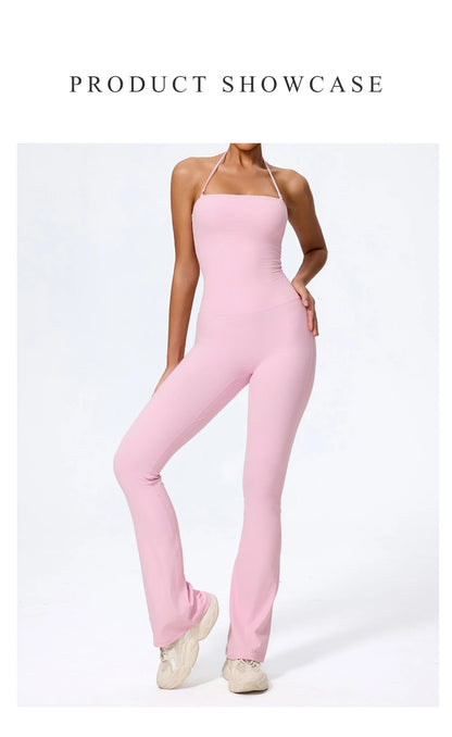 NewFall/Winter Women Sleeveless Yoga Jumpsuit Female Gym Flared Overalls Neck-hanging Backless Sportswear Sport Outfit For Woman