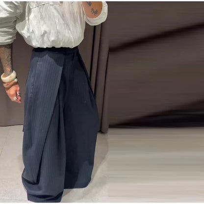 Fashion Chic Irregular Striped Long Pants For Women High Waist Loose Trouser 2025 Autumn Winter Fashion Female Daily Casual Pant