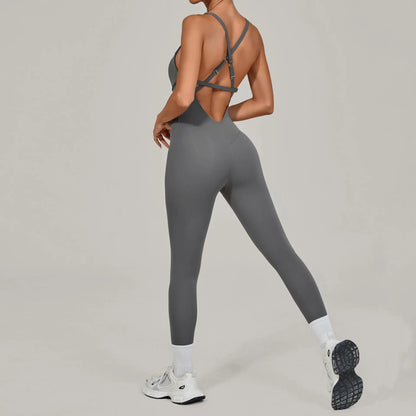 Women Adjustable Shoulder Straps Yoga Jumpsuit Dance-Inspired Backless Bodysuit Woman Tight-Fitting Workout Fitness One-Piece
