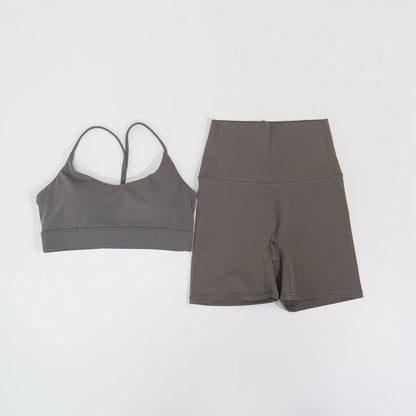 2Pcs Women's Cross-Back Two-Piece Sports Set Comfortable Yoga Fitness Wear Athletic Apparel Bra And Workout Clothing Set Female