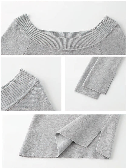 Off shoulder Long sleeve T shirt Women One shoulder Fitted Basic Plain Tee Shirt Lady Split Casual Top Spring Autumn Winter