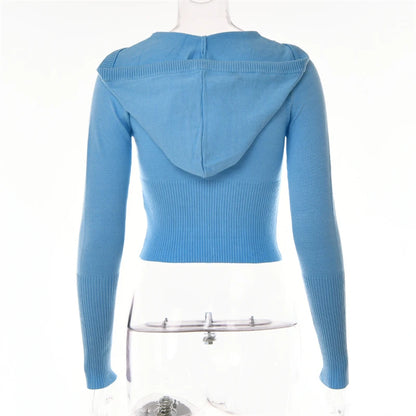 Ribbed Knit Tracksuit – Slim Hooded Crop Top & High-Waist Flare Pants (2-Piece Set)