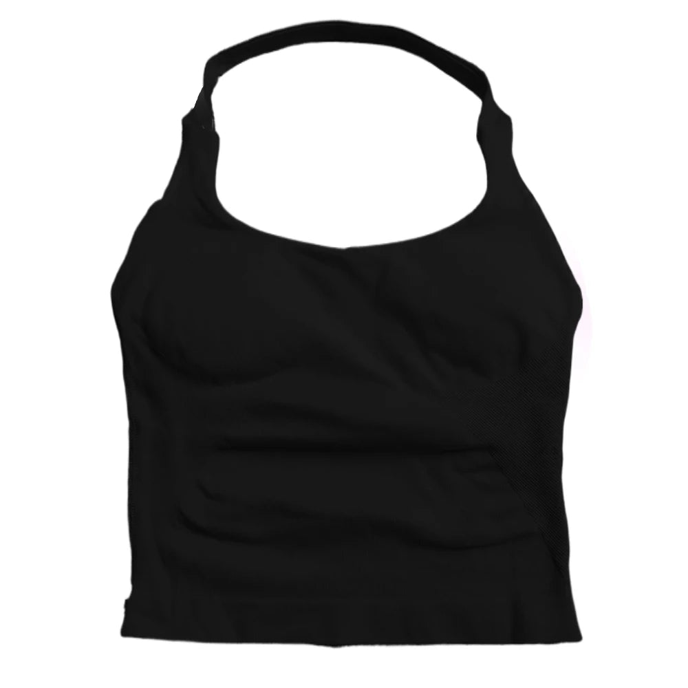 Halter Top, Workout Tank Top – Padded Sports Bra, Backless Yoga Crop Top, Seamless Gym Halter Fitness Vest