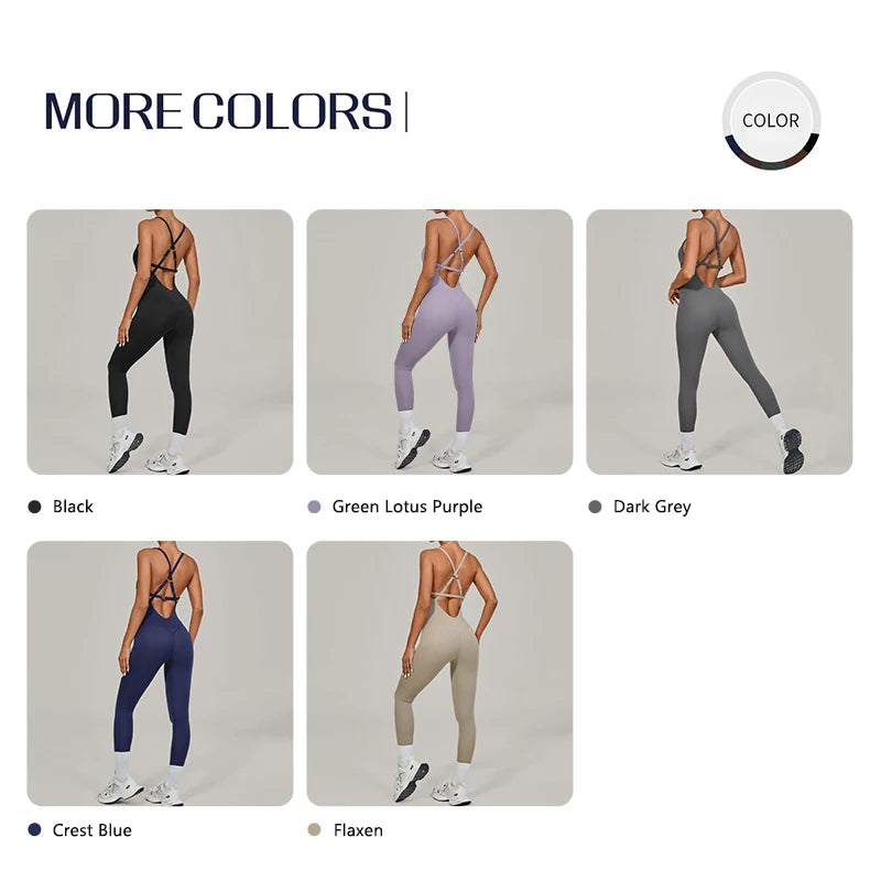 Women Adjustable Shoulder Straps Yoga Jumpsuit Dance-Inspired Backless Bodysuit Woman Tight-Fitting Workout Fitness One-Piece