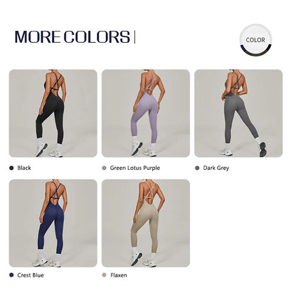 Women Adjustable Shoulder Straps Yoga Jumpsuit Dance-Inspired Backless Bodysuit Woman Tight-Fitting Workout Fitness One-Piece