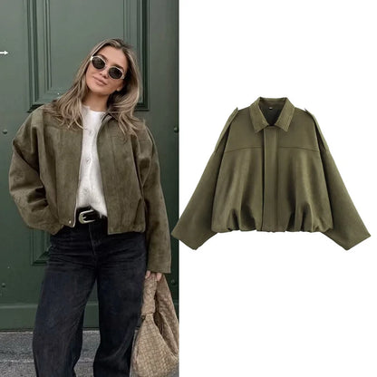 Turn-Down Collar Bomber Jackets Chic Top