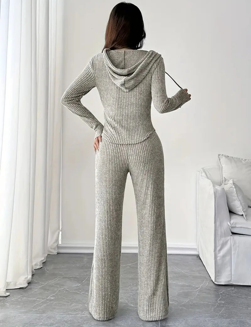 Solid Color Casual Slim Pants Sets For Women 2025 Elegant Autumn Women's Two Pieces Suit Full Trouser Set Female Outfit Clothes