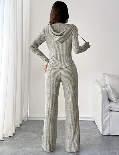 Solid Color Casual Slim Pants Sets For Women 2025 Elegant Autumn Women's Two Pieces Suit Full Trouser Set Female Outfit Clothes