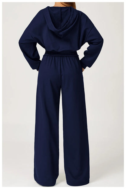 Winter 2-piece Sports Hoodie Set Women's Tracksuit Zipper Loose Long Sleeved Hooded Slimming Yoga Pants Set Running Fitness Set