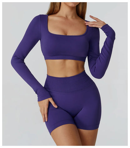 Women’s Seamless Yoga Long Sleeve Top – Running, Gym, Fitness, Workout, Stretch Sports Shirt