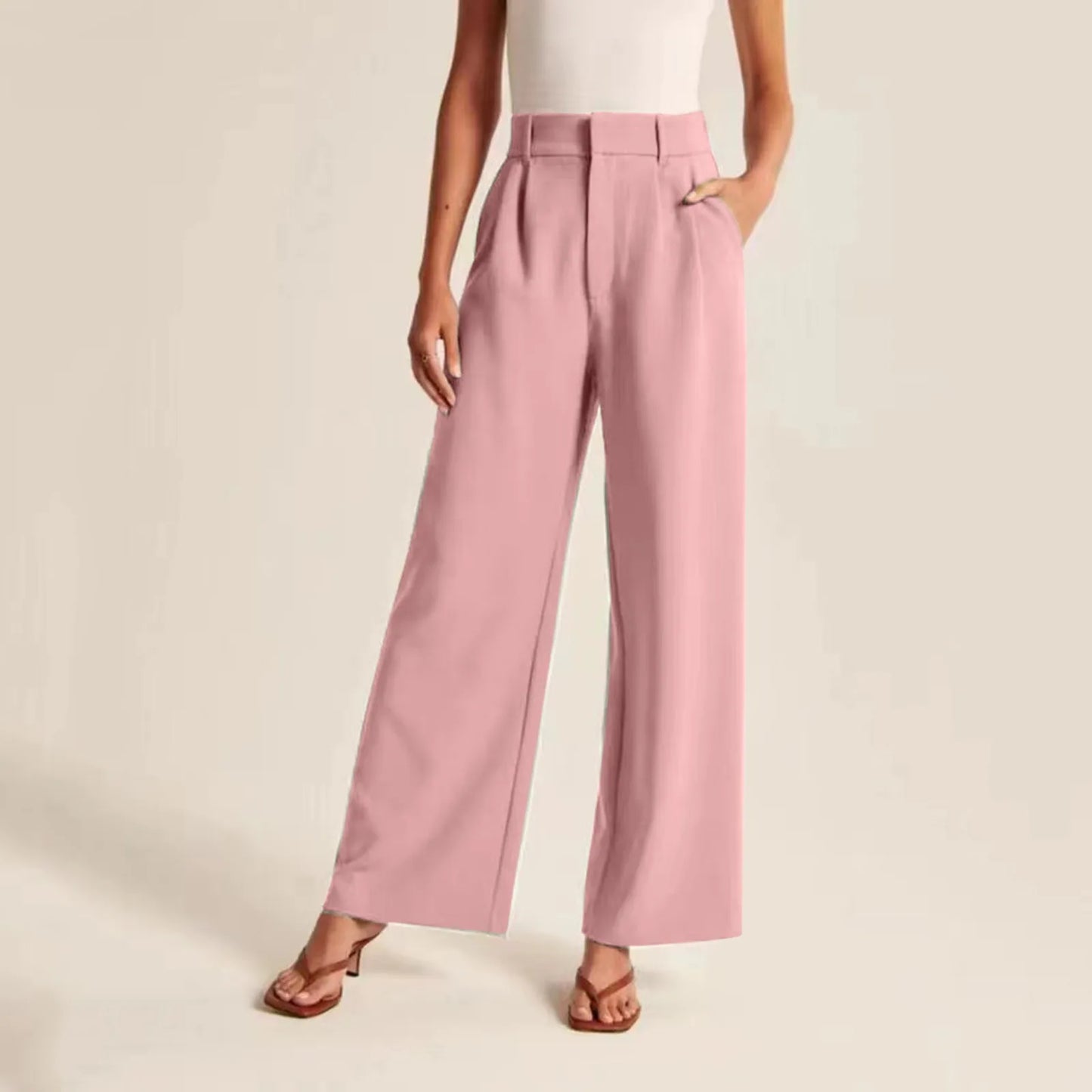 Solid Wide Leg Pants For Women High Waisted Work Business Dress Pants Casual Long Suit Straight Trousers Office Lady Linen Pants